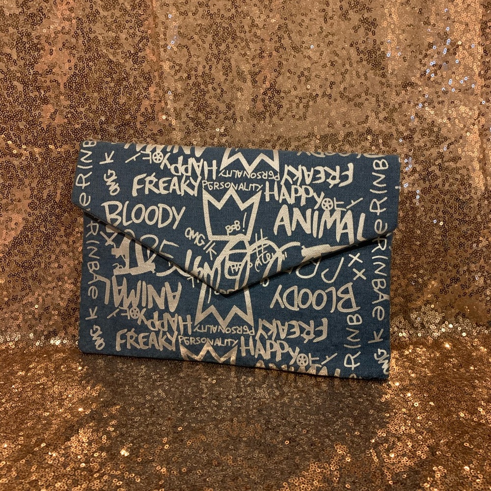 Graffiti Envelope Clutch with Chain Strap